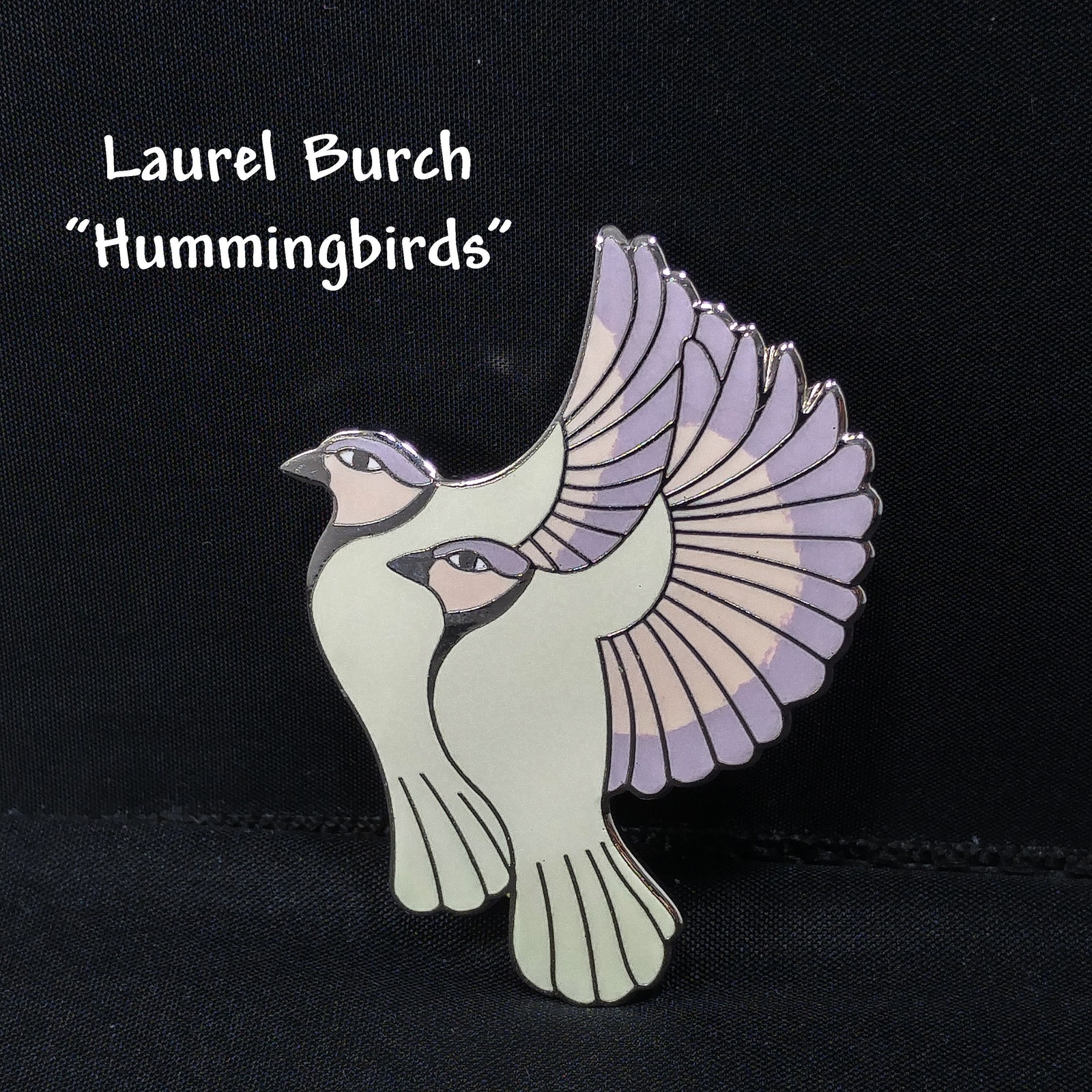 Laurel Burch Hummingbirds Brooch Pendant Cloisonn Enamel Silver 1980s 65$